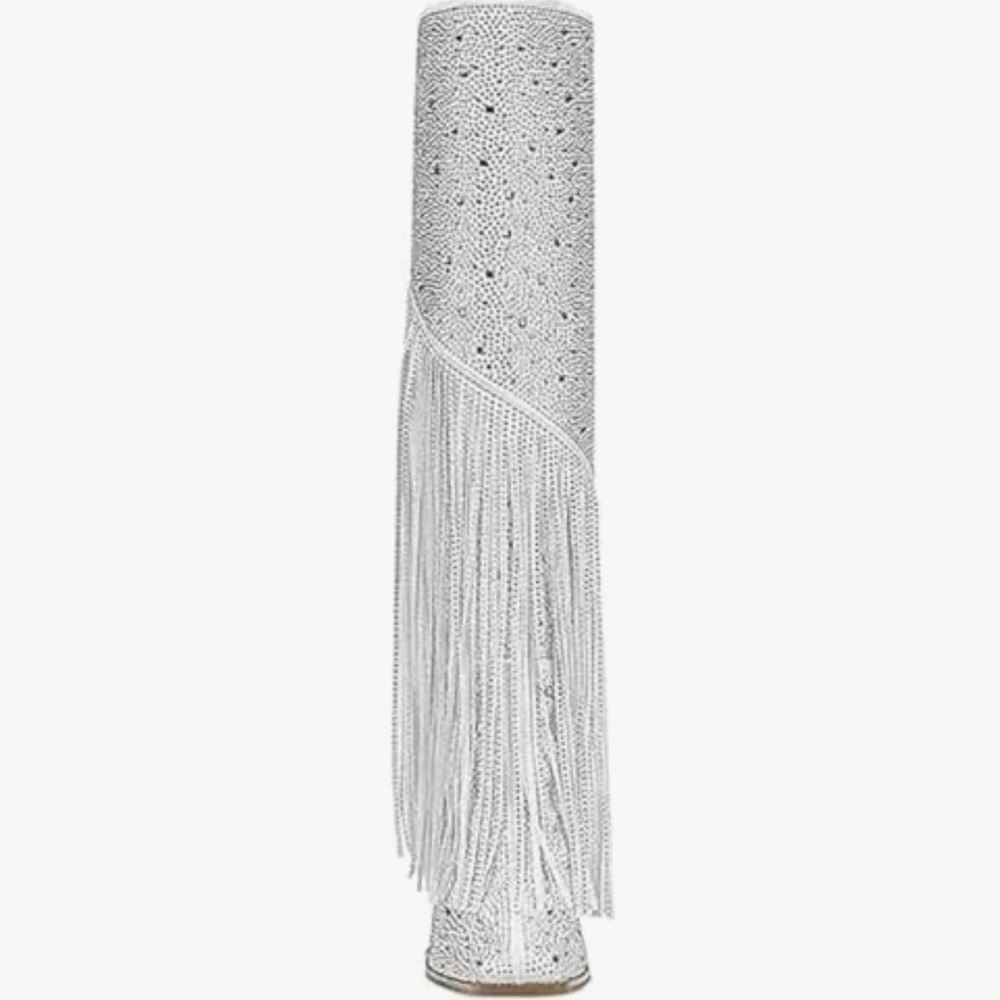 🆕 Rhinestone Silver Fringe Knee-High Boots - Picture 4 of 13